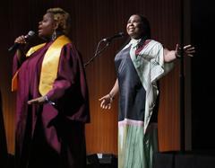Ruthie Foster and Huston-Tillotson University Concert Choir performing at LBJ Presidential Library in Austin Texas commemorating 60th Anniversary of Civil Rights Act