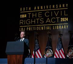 Bryan Cranston reciting remarks by President Lyndon B. Johnson at LBJ Presidential Library