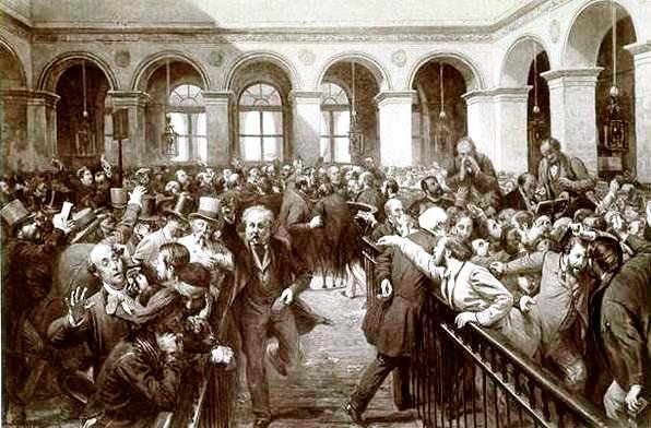 Historic newspaper depicting the Paris stock exchange after anarchist Charles Gallo's bombing