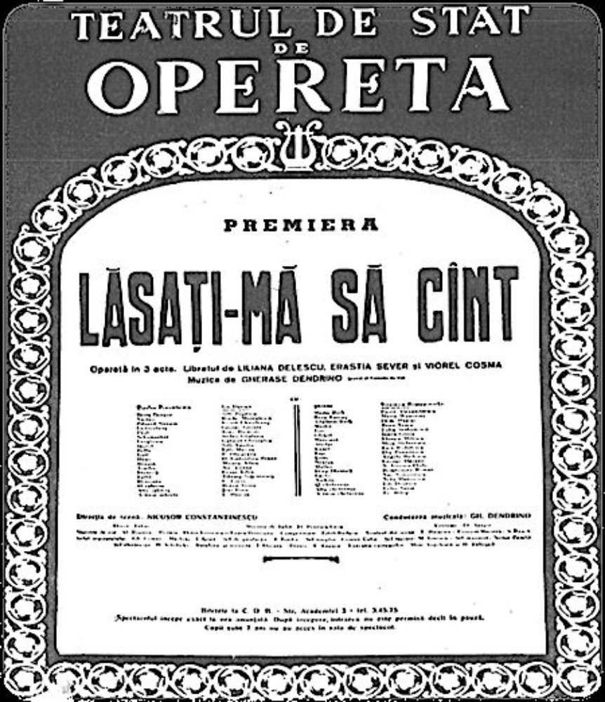 Poster of 1954 State Operetta Theatre show Lăsați-mă să cânt by Gherase Dendrino