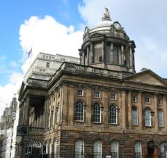 Town Hall Liverpool exterior with columns and clock tower
