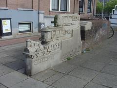 Sculpture of historical train types at former Amsterdam Weesperpoort railway station