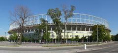 Ernst Happel Stadium in Vienna Leopoldstadt with illuminated football field