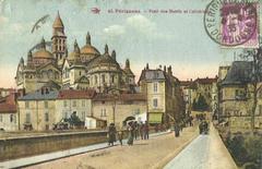 View of Saint-Front Cathedral from the east end of Barris Bridge in Périgueux