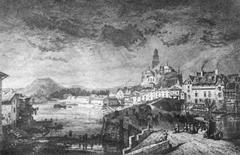 View of Périgueux from Tournepiche Bridge painted by Léo Drouyn in 1846