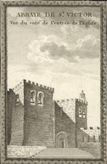 View of the entrance side of the Church at Abbaye de St. Victor in Marseille, 18th century print
