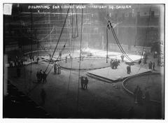 Workers setting up preparations for Circus Week at Madison Square Garden