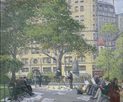 Historic view of Madison Square in New York City in 1970 with vintage buildings and street activity