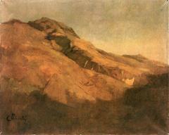 Landscape painting of a mountain ridge in Olevano, 1874