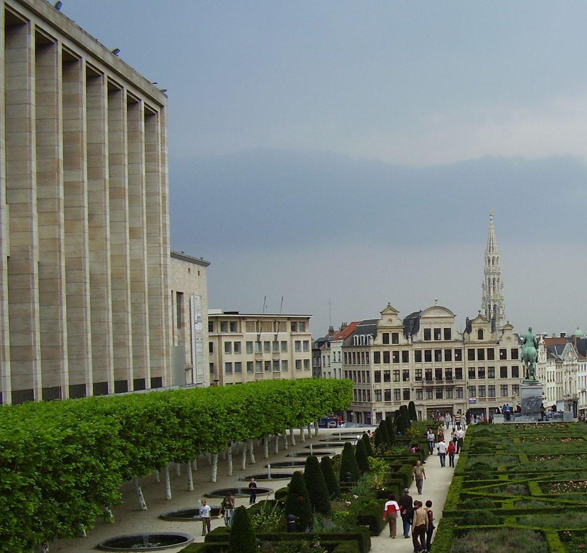 View from Mont des Arts towards city center of Brussels Belgium in summer