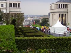 Summer view of Brussels cityscape with modern office buildings and blue sky