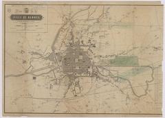 Historical city plan of Rennes showing projected alignments and train station locations