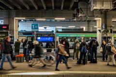 Platforms at Rennes train station with TER Pays-de-la-Loire train