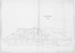 Historical map of Rennes train station from 1887 with detailed layout and tracks