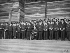 Admiral Sir Max K. Horton with naval officers on Liverpool Cathedral steps during World War II