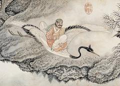 Detail of 'Eighteen Arhats' painting by Wu Bin showing intricate traditional Chinese art
