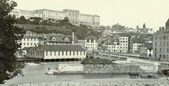 Historic view of Bahnhofbrücke bridge in Zürich, Switzerland, in 1865