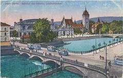 Old postcard of Zürich from 1921 showing cityscape and historic buildings