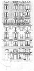 Diagram of the lower part of Hotel Martinique on 32nd Street, New York City, architectural elevation