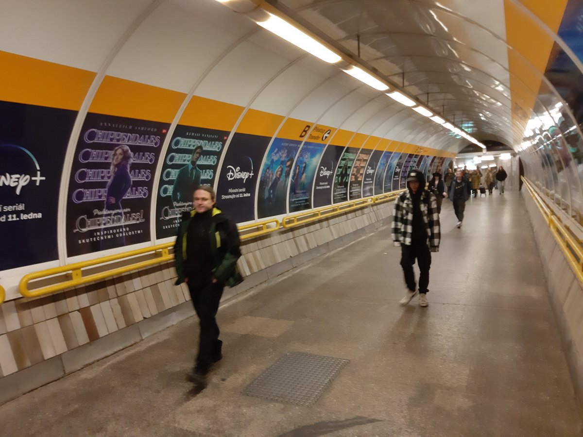 Transfer corridor between metro lines B and C at Florenc station