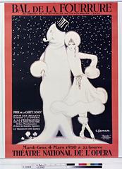 Vintage 1930 Bal de la Fourrure dance ball poster at Théâtre national de l'Opéra by Charles Gesmar