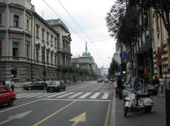 Street view of Kralja Milana in Belgrade with historic buildings and pedestrians