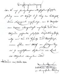 Acknowledgment of reception of Langweil's model of Prague by Václav Hanka