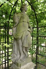Sculpture of a woman in a garden, photographed in June 2003