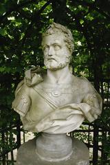 Portrait bust of a man sculpture in the garden