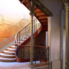 Stairway in Tassel House Brussels with Art Nouveau design and intricate railing