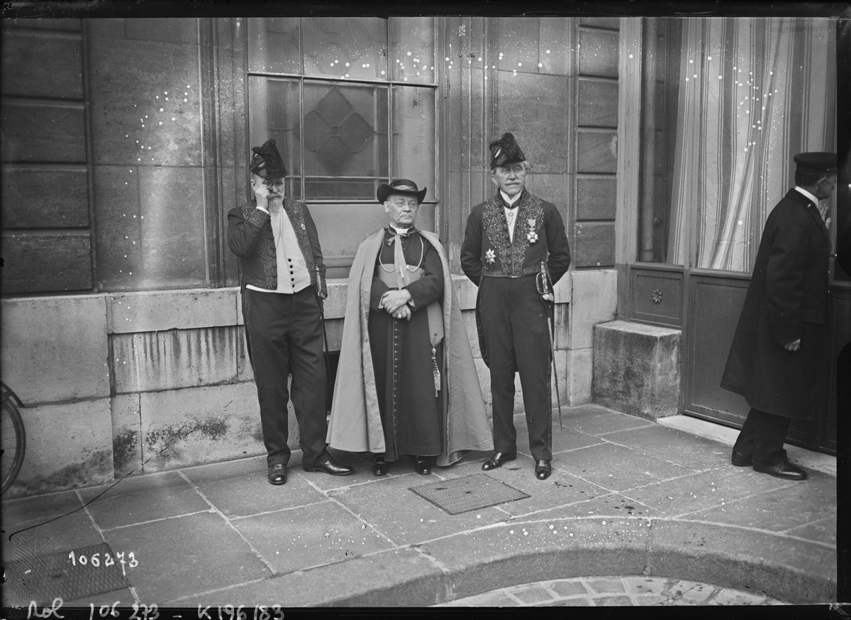Group portrait of Alfred Baudrillart, Henri Robert, and René Doumic at Palais de l'Élysée in Paris on January 1, 1926