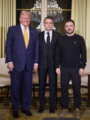 President Volodymyr Zelenskyy meets with U.S. President-elect Donald Trump and French President Emmanuel Macron in Paris discussing peace for Ukraine