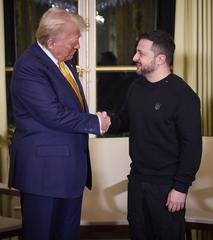 Trilateral meeting between Ukrainian President Volodymyr Zelenskyy, French President Emmanuel Macron, and US President-elect Donald Trump in Paris on December 7, 2024