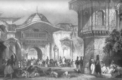 Historic entrance to the Divan in Istanbul, 19th century painting by Thomas Allom