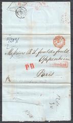 Russia stampless folded paid letter from St. Petersburg to France with postal marks from 1855