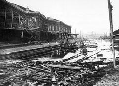 Flooded train station in Valenciennes around 1918