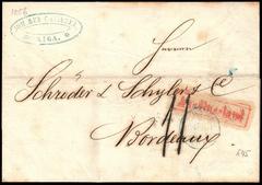 Front of stampless letter from Riga, Russia to Bordeaux, France, dated November 8, 1856 with postal markings