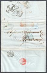 Stampless folded letter from St. Petersburg Russia to France in 1856 with various postal markings