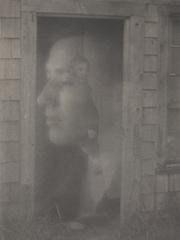 Portrait of painter Max Weber superimposed with self portrait of Gertrude Leroy Brown in platinum print