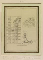 Architectural drawings of the Pantheon dome restoration showing cross-section, plan, and supporting frameworks