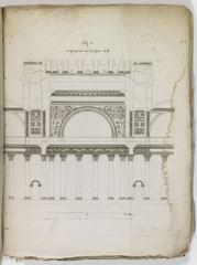 Interior architectural view of Panthéon dome with structural details