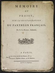 Title page of the restoration project and memoir of the French Pantheon