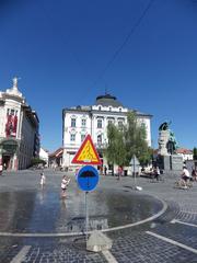 Scenic view of Ljubljana city with Ljubljanica river and historic buildings