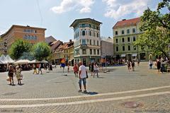 Aerial view of Ljubljana cityscape in Slovenia showing urban buildings and green spaces