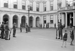Ceremonial changing of the guard by soldiers of the Princess Irene Brigade at Noordeinde Palace