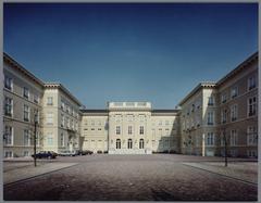 Rear view of Palace Noordeinde in The Hague, South Holland, surrounded by gardens and historic architecture