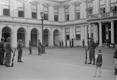 Ceremonial changing of the guard by Princess Irene Brigade soldiers at Noordeinde Palace during WWII in The Hague