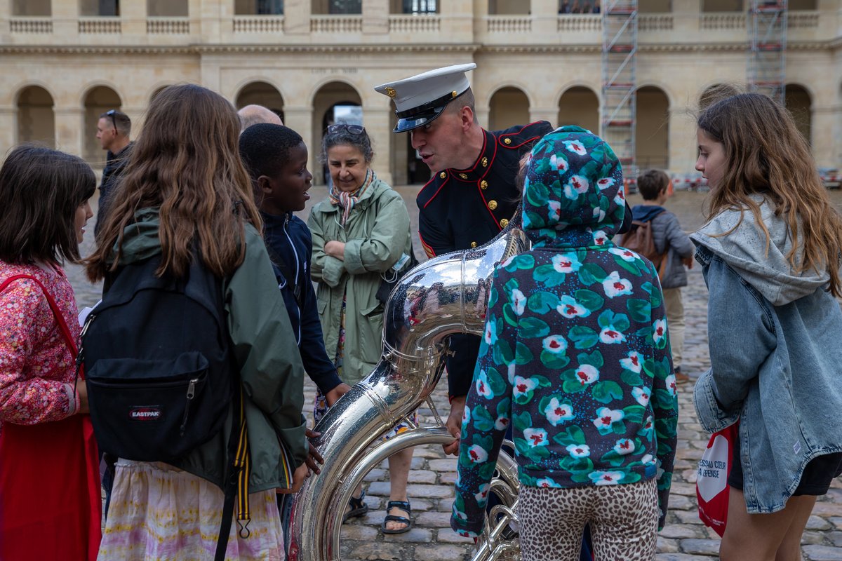 U.S. Marine Corps Cpl. Ronan O’Day playing Sousaphone with 2d Marine Division Band at Les Invalides Paris 2022