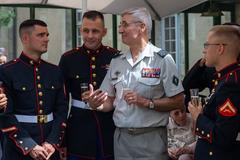 U.S. Marines from 2d Marine Division Band speaking with French General at Les Invalides