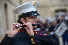 U.S. Marine Corps Cpl. Claire Molohon playing piccolo with 2d Marine Division Band at Les Invalides Paris 2022